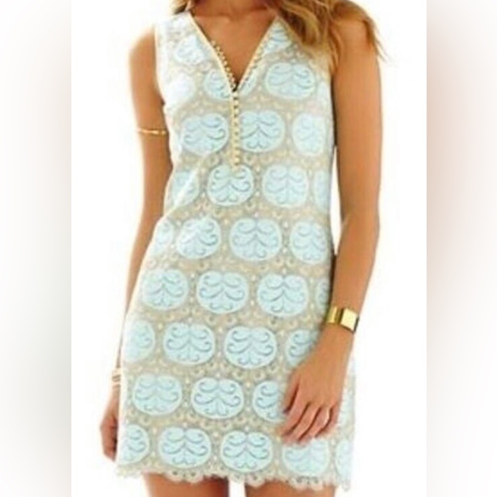 Lilly Pulitzer Nadine shift dress- lily pad pattern whisper blue size 4